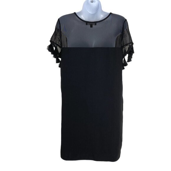 Lulus Iced Latte Black Shift Dress Mesh Tassel Short Sleeve NWT Women's Medium‎ - Picture 6 of 10